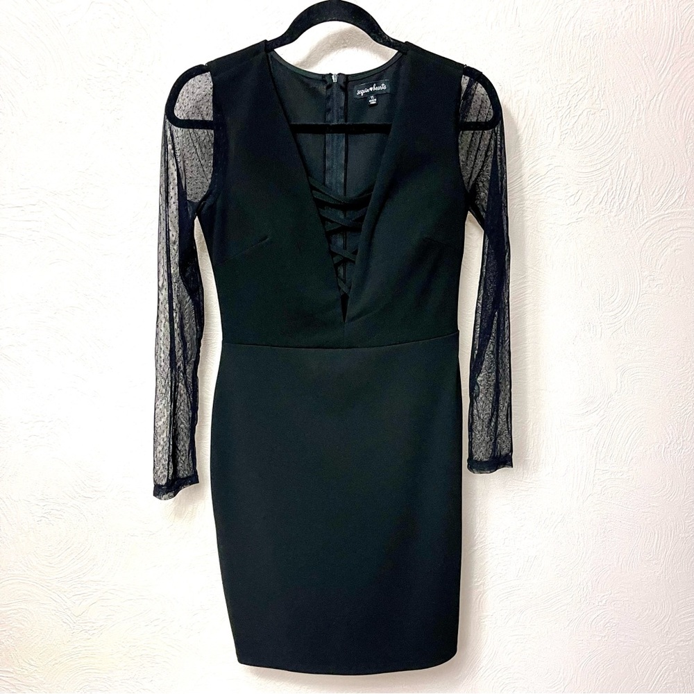 Sequin Hearts Black Lace Sleeve Dress